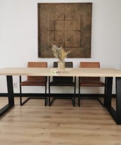 Eikenhout boomstam tafel met Trapezium poten
