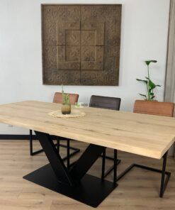 Eikenhout boomstam tafel V-Onderstel