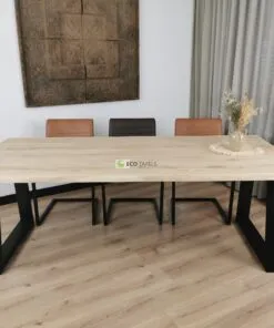 Alternative view of Eikenhout boomstam tafel met Trapezium poten