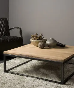 Eiken salontafel Stalen onderstel