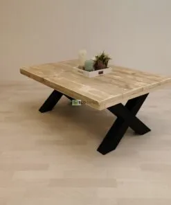 Industriële steigerhout salontafel X-Onderstel