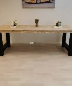 Alternative view of Industriële steigerhout tafel H-Onderstel