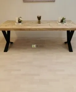 Alternative view of Industriële steigerhout tafel Lage-X Onderstel