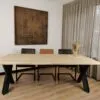 Eiken boomstam tafel 200cm met Diamant X Poten