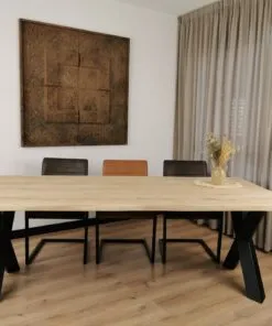 Eiken boomstam tafel 200cm met Diamant X Poten