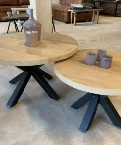 Eiken ronde salontafel set matrix onderstel
