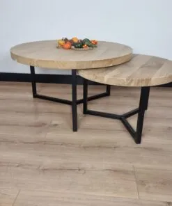 Eiken ronde salontafel set tripod onderstel