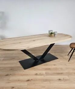 Eiken plat ovale tafel met V-Poot
