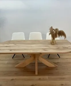 Alternative view of Eiken recht/rond tafel met Eiken onderstel 12x