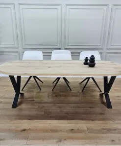 Eiken plat ovale tafel met lage X poten