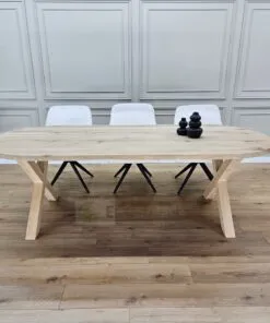 Eiken plat ovale tafel met eiken X poten